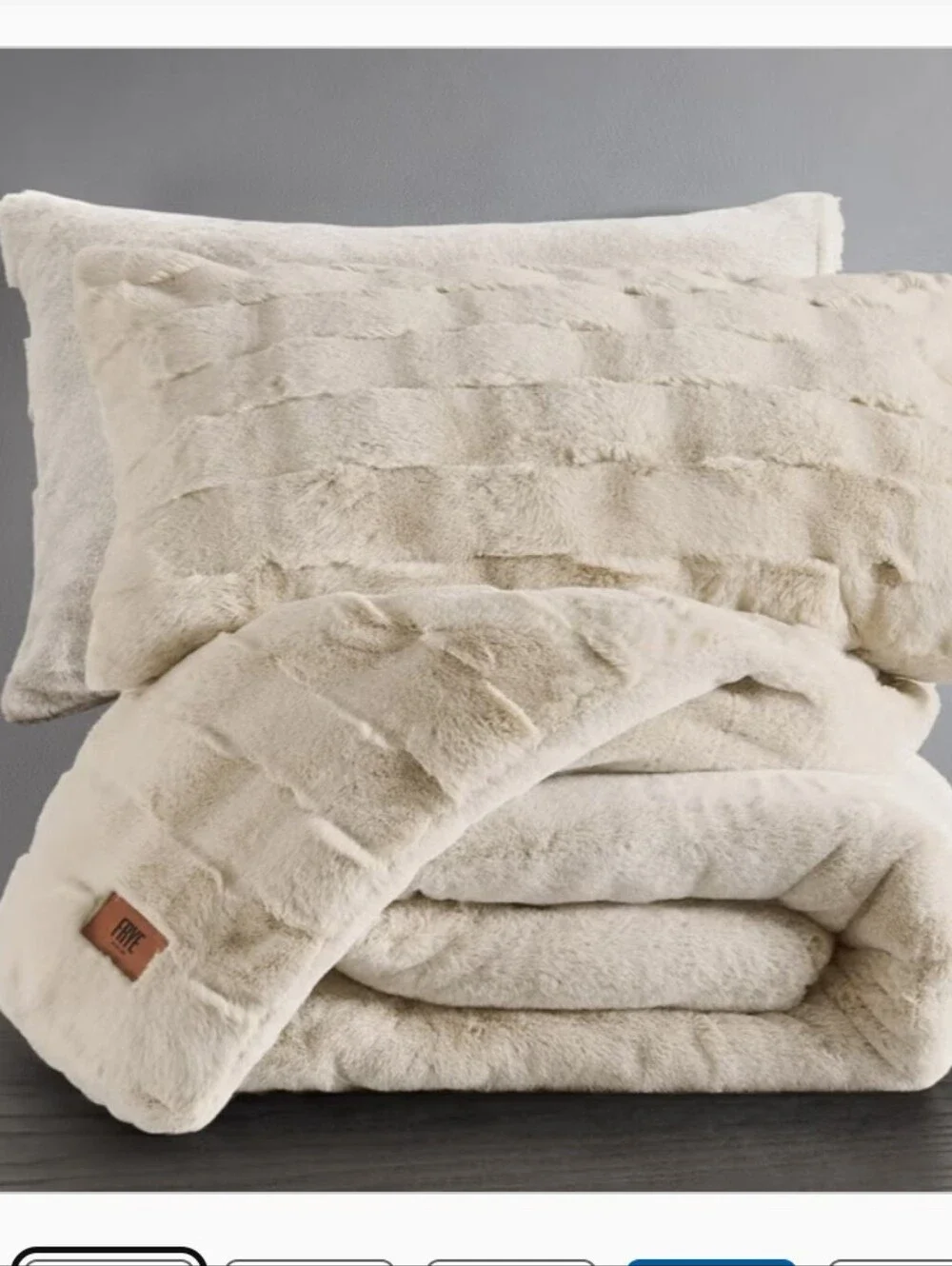 FRYE KING Luxury Bubble Faux Fur Comforter 3 Piece Set, Cream - Reversible
